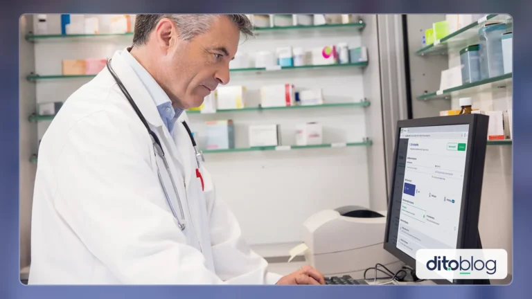 Farmacêutico usando o CRM para Farmácias da Dito.