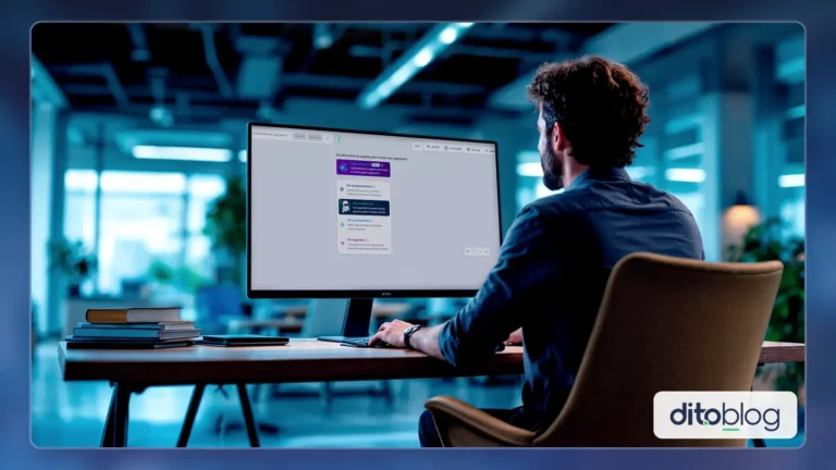 Homem trabalhando no computador e usando o melhor CRM brasileiro da atualidade.